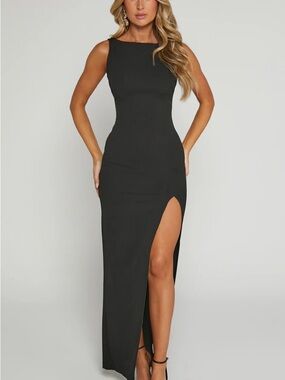 Showpo Indi Boatbeck Black Sleeveless Maxi Dress with High Side Slit